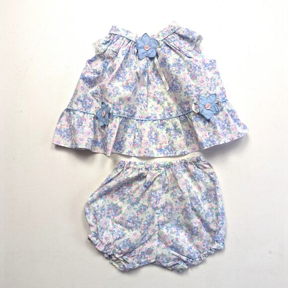 Vintage Allison Ann Outfit Baby Girls Size 6-9m Blue Floral Open Back - Picture 1 of 6